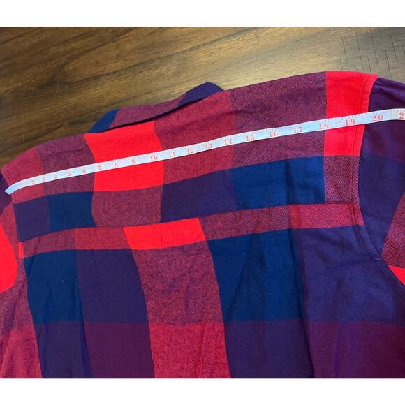 K. Jordan Womens Flannel Top Sz 5X Red Purple Blue Plaid Cabincore Fallcore - Picture 8 of 9